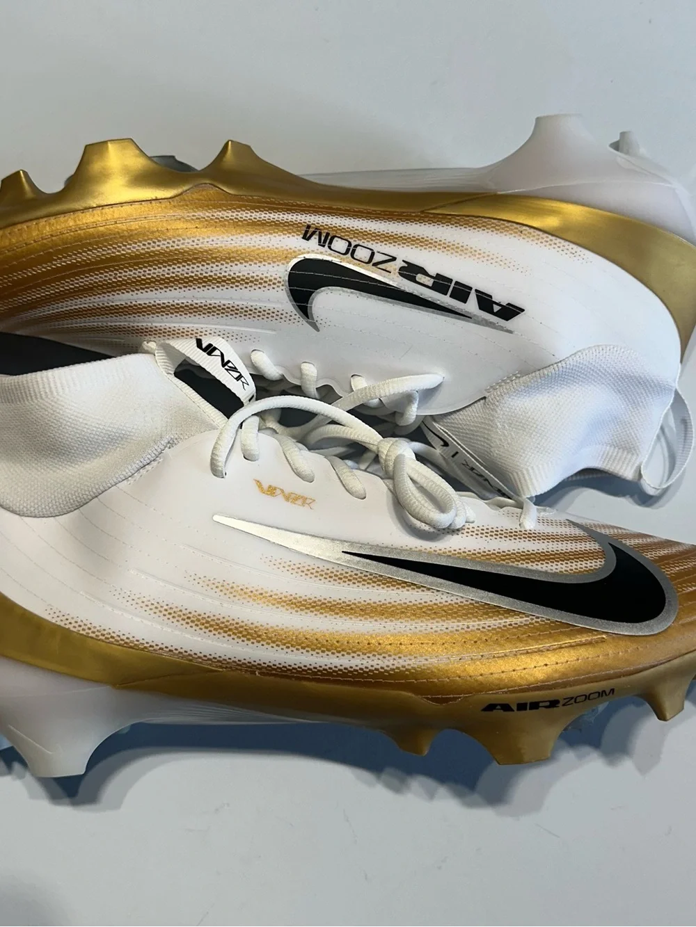 Nike Zoom Air Vapor Pro 1 Football Cleats White Gold FB3298-103 Mens 13